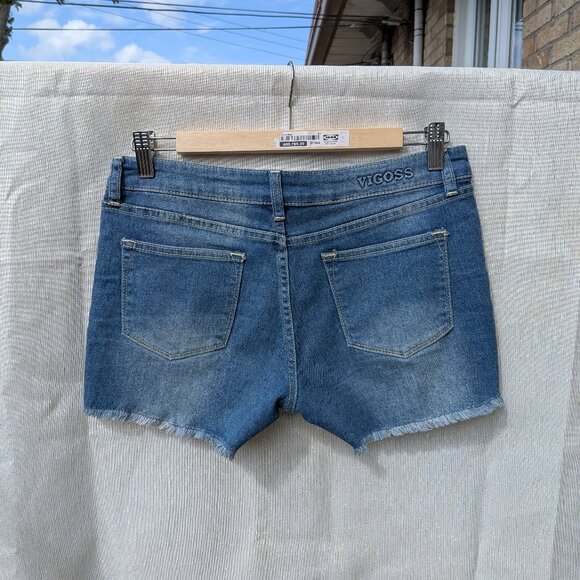 Vigoss dark blue denim shorts with yellow fringes and embroidery - Picture 2 of 5